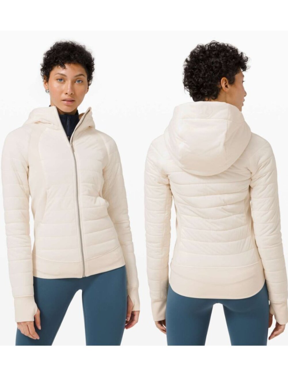 Lululemon Ivory Quilted Glyde Full Zip Dynamic Movement Hoodie